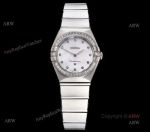 GF Factory Replica Omega Constellation Diamond Bezel White Mop Dial Swiss Quartz Watch 25mm